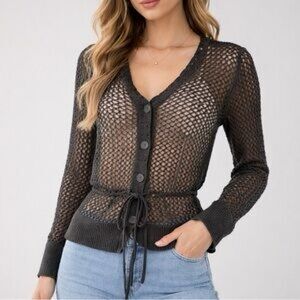 Eddie Bauer Women's Brown Knit Button Up Sweater